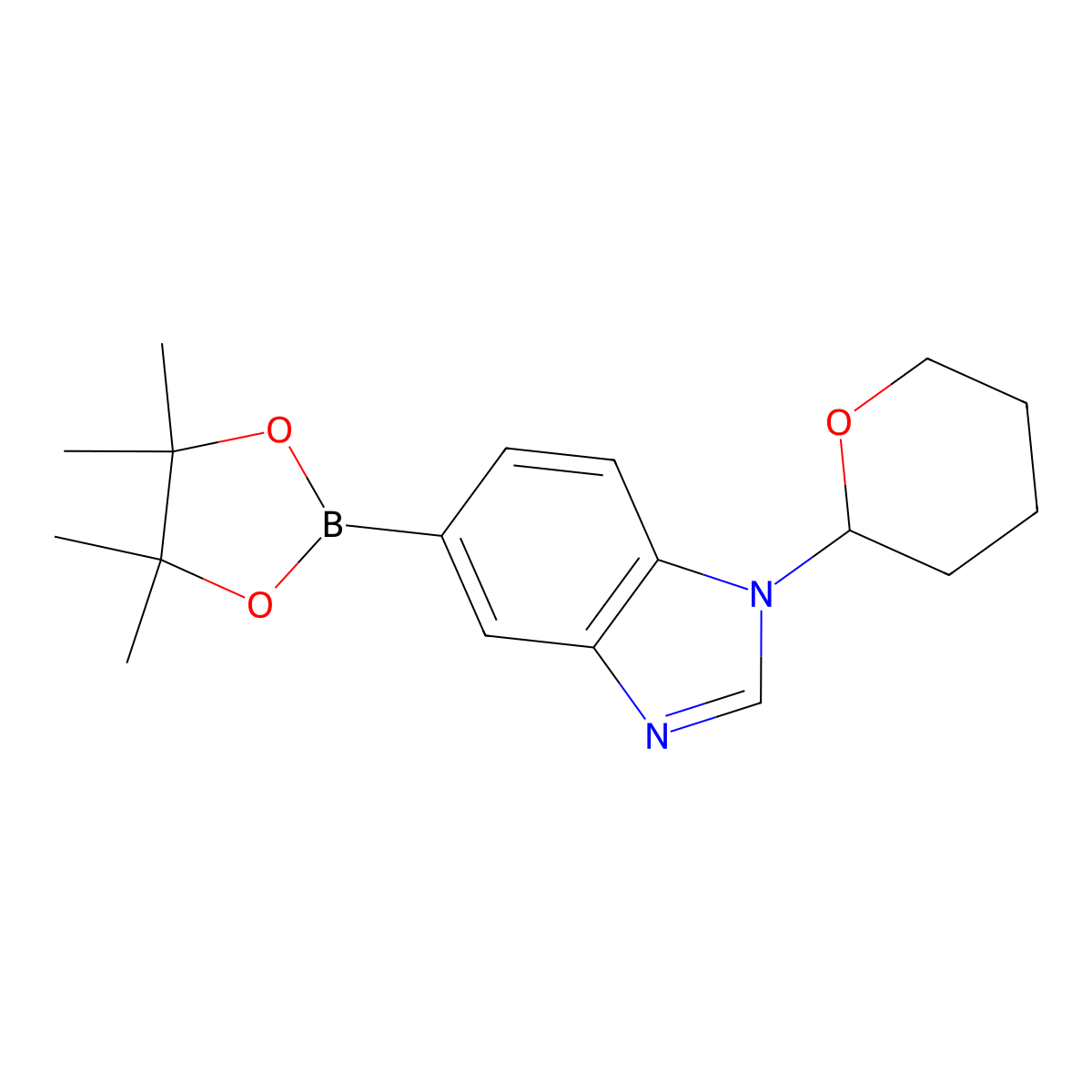 1-(Tetrahydro-2h-pyran-2-yl)-5-(4,4,5,5-tetramethyl-1,3,2-dioxaborolan-2-yl)-1h-benzo[d]imidazole molecular structure, CAS 1214899-87-2