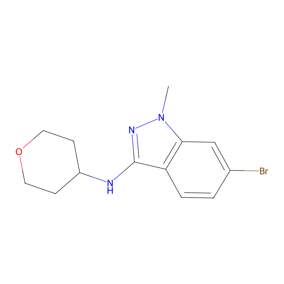 6-bromo-1-methyl-N-(tetrahydro-2H-pyran-4-yl)-1H-indazol-3-amine molecular structure, CAS 1214900-70-5