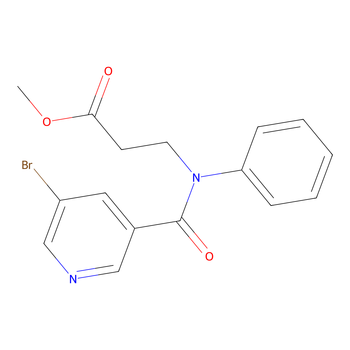 Methyl 3-{[(5-bromo-3-pyridyl)carbonyl]anilino}propanoate molecular structure, CAS 121494-68-6