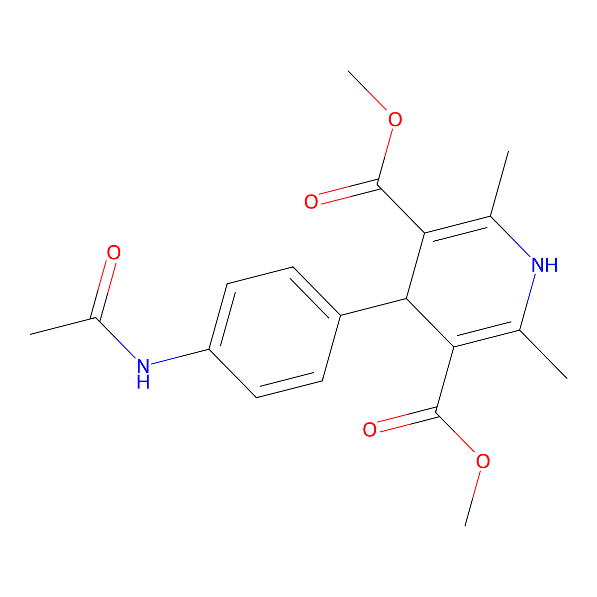 3,5-Pyridinedicarboxylic acid, 4-(4-(acetylamino)phenyl)-1,4-dihydro-2,6-dimethyl-, dimethyl ester molecular structure, CAS 121497-07-2