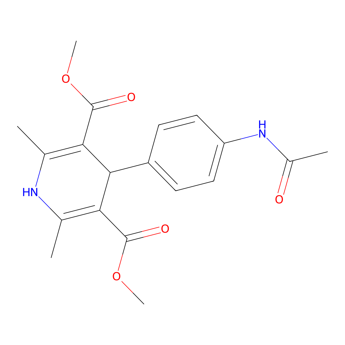 3,5-Pyridinedicarboxylic acid, 4-(4-(acetylamino)phenyl)-1,4-dihydro-2,6-dimethyl-, dimethyl ester molecular structure, CAS 121497-07-2