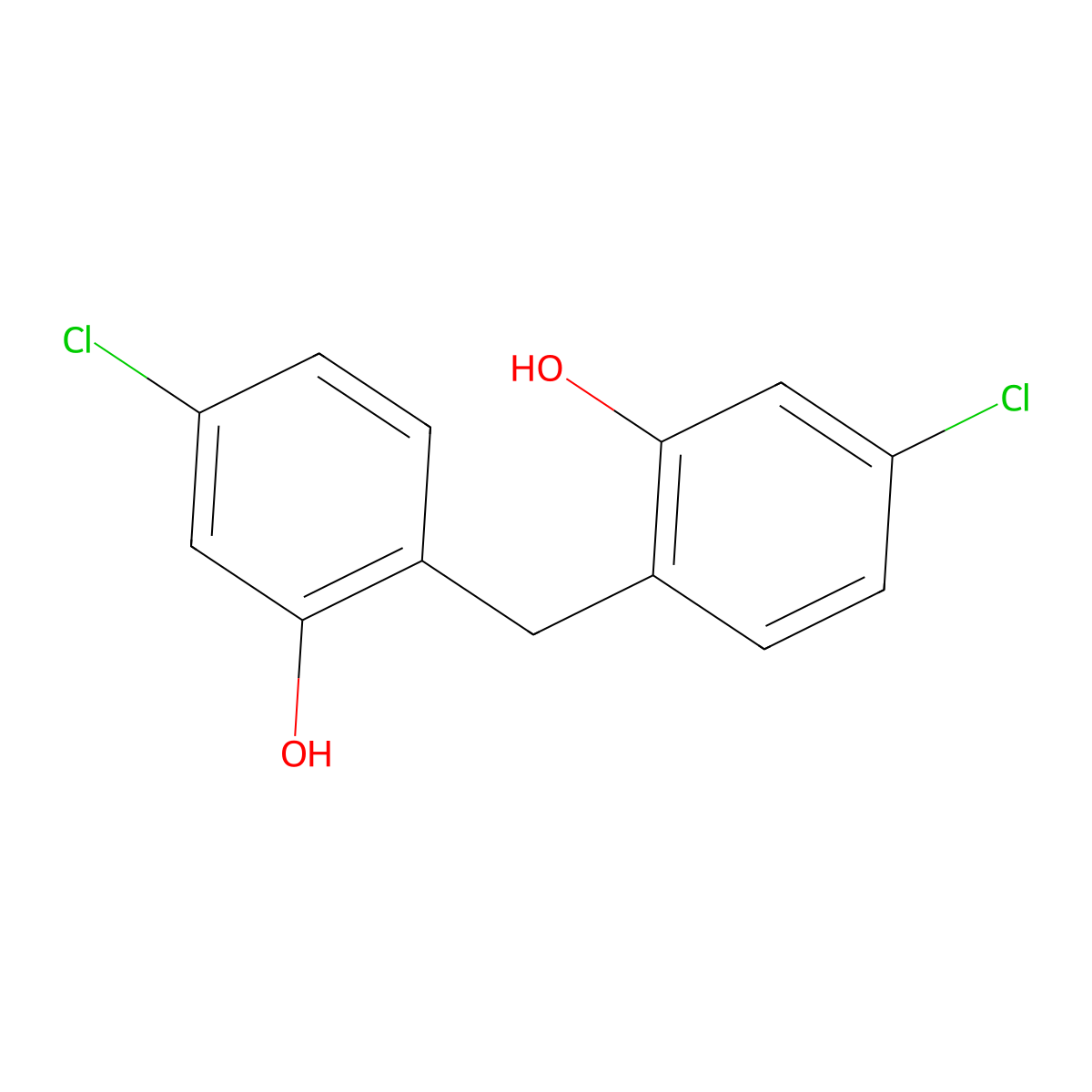 5-Chloro-2-((4-chloro-2-hydroxyphenyl)methyl)phenol molecular structure, CAS 1215-74-3