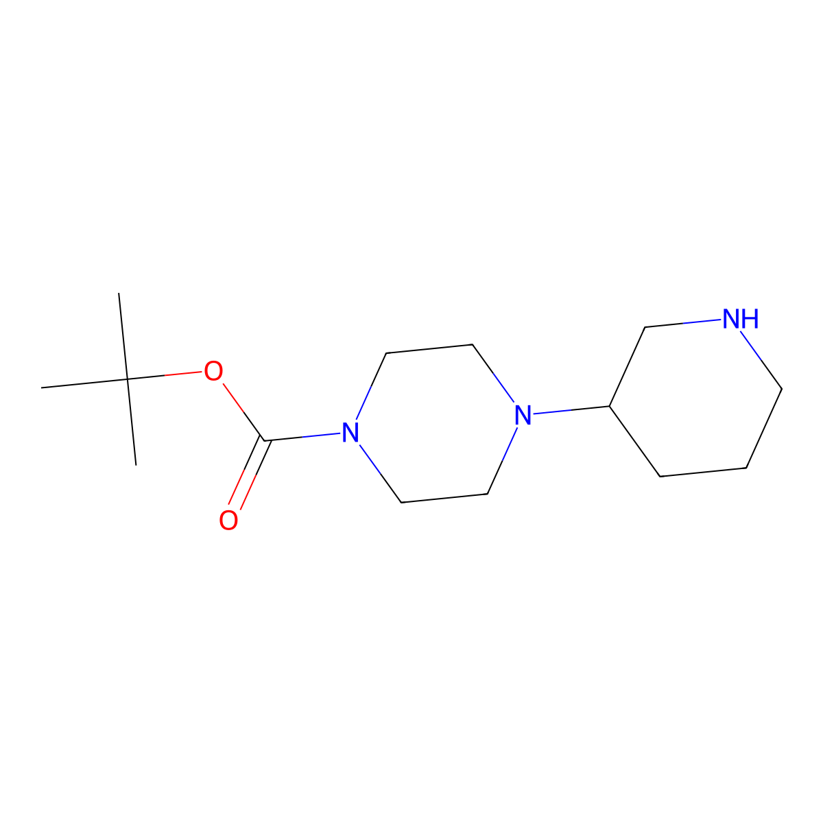 Tert-butyl 4-(piperidin-3-yl)piperazine-1-carboxylate molecular structure, CAS 1215013-82-3