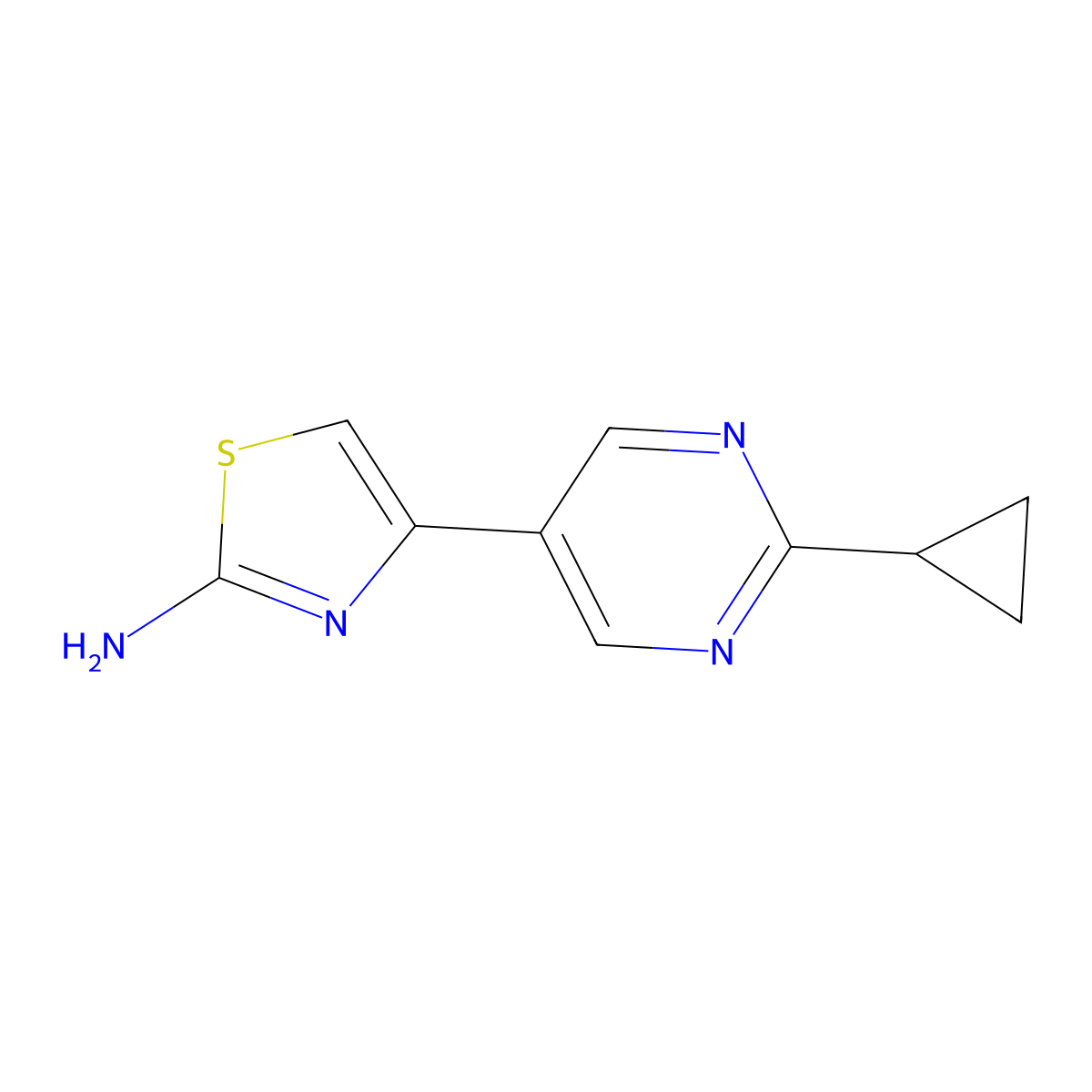 2-Amino-4-(2-cyclopropylpyrimidyl-5-yl)thiazole molecular structure, CAS 1215071-43-4