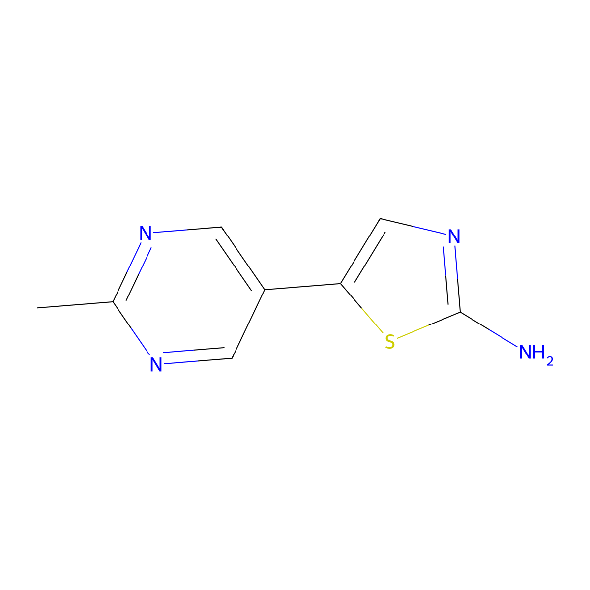 2-Amino-5-(2-methylpyrimidyl-5-yl)thiazole molecular structure, CAS 1215072-02-8