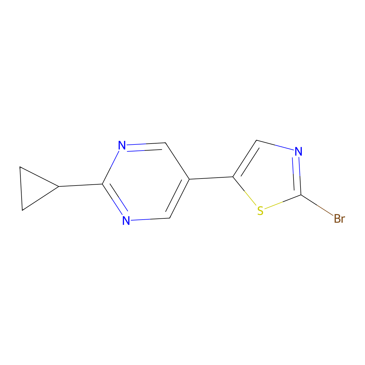 2-Bromo-5-(2-cyclopropylpyrimidyl-5-yl)thiazole molecular structure, CAS 1215072-17-5