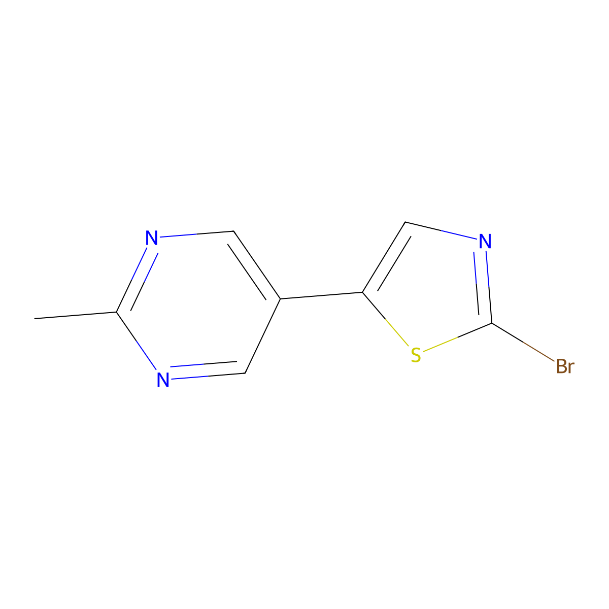 2-Bromo-5-(2-methylpyrimidyl-5-yl)thiazole molecular structure, CAS 1215072-22-2