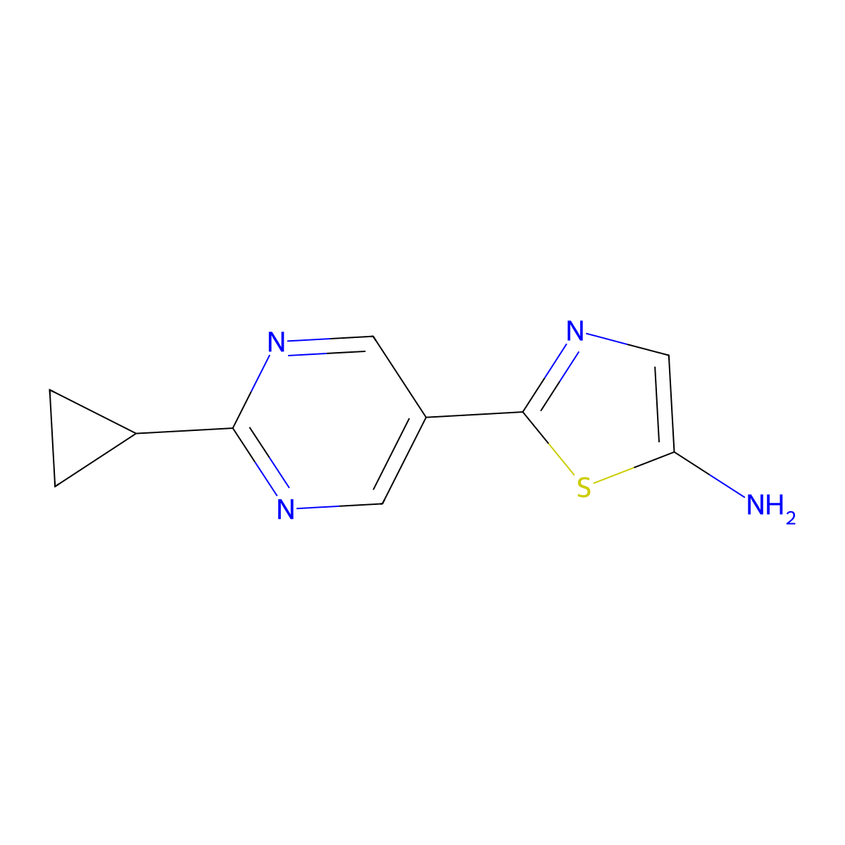 5-Amino-2-(2-cyclopropylpyrimidyl-5-yl)thiazole molecular structure, CAS 1215072-54-0