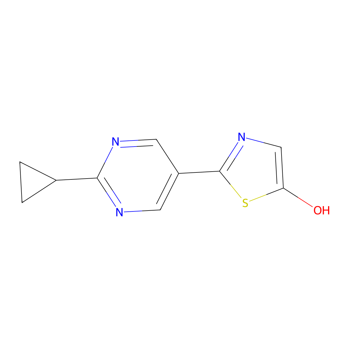 5-Hydroxy-2-(2-cyclopropylpyrimidyl-5-yl)thiazole molecular structure, CAS 1215072-86-8