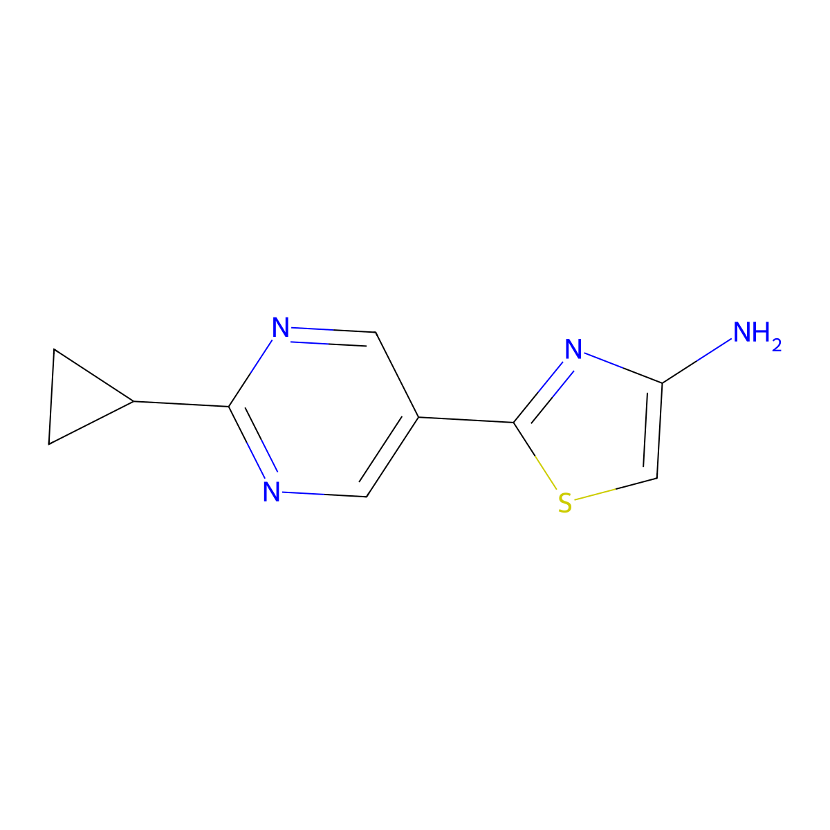 4-Amino-2-(2-cyclopropylpyrimidyl-5-yl)thiazole molecular structure, CAS 1215072-87-9