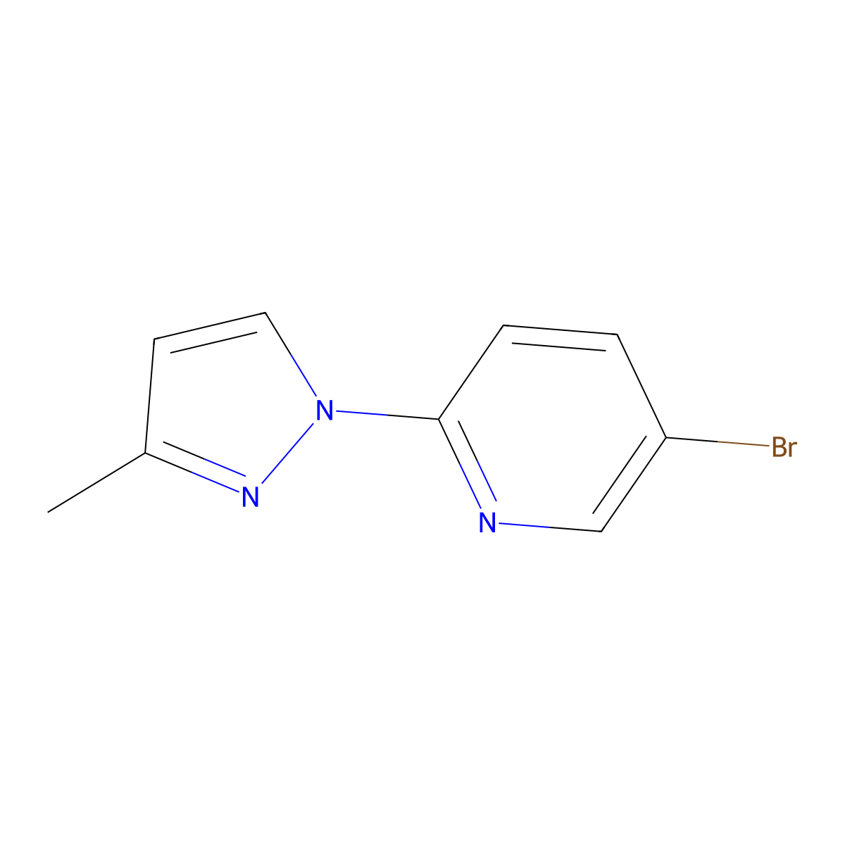 Pyridine, 5-bromo-2-(3-methyl-1H-pyrazol-1-yl)- molecular structure, CAS 1215073-39-4
