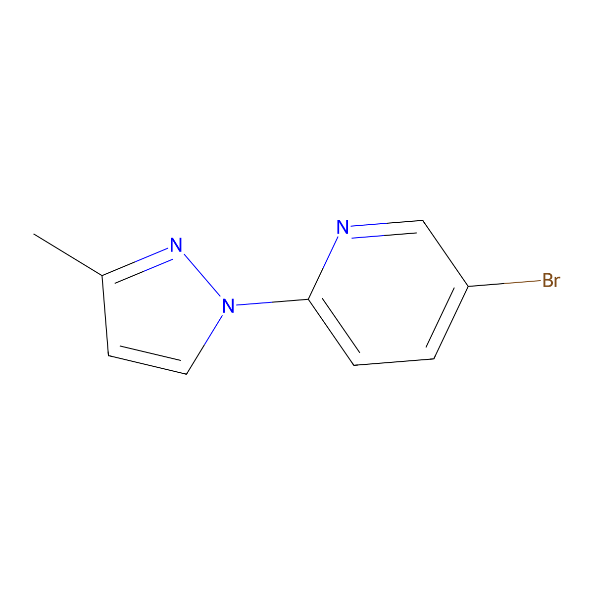 Pyridine, 5-bromo-2-(3-methyl-1H-pyrazol-1-yl)- molecular structure, CAS 1215073-39-4