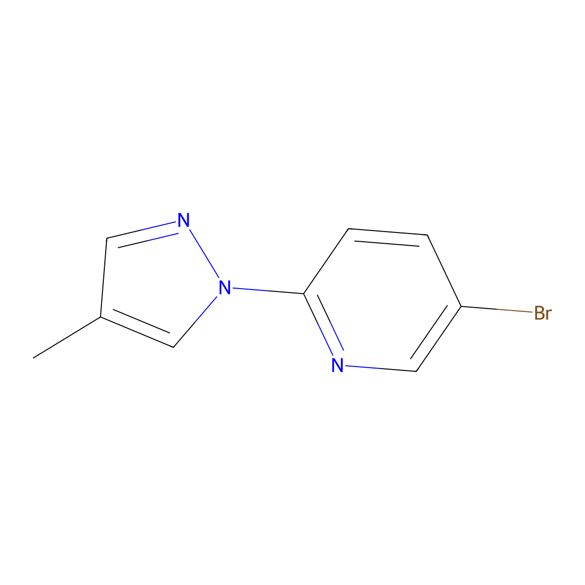 Pyridine, 5-bromo-2-(4-methyl-1H-pyrazol-1-yl)- molecular structure, CAS 1215073-40-7