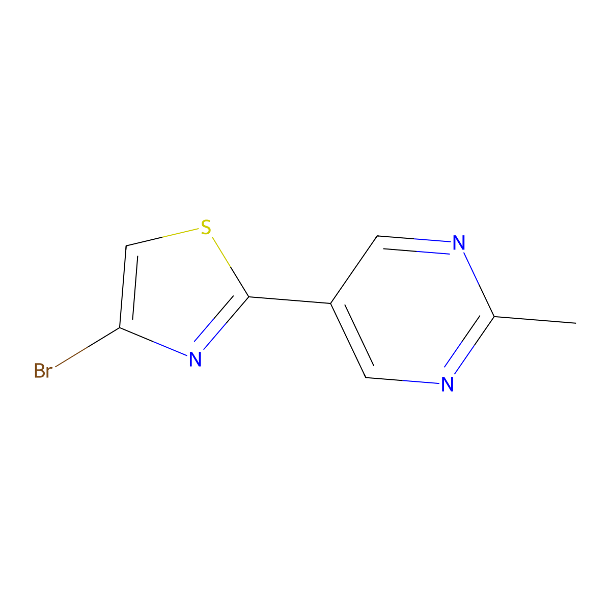 4-Bromo-2-(2-methylpyrimidyl-5-yl)thiazole molecular structure, CAS 1215073-50-9