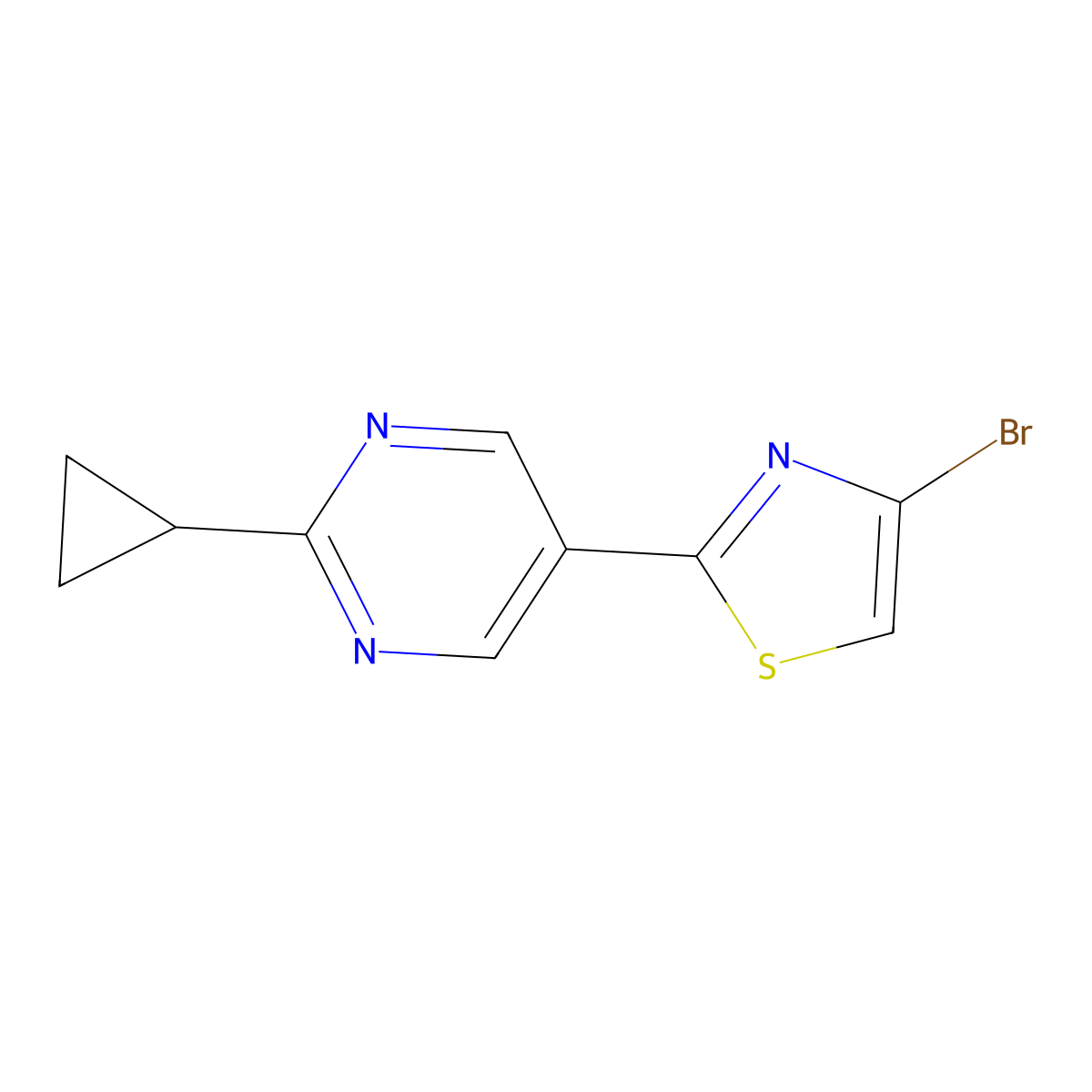 4-Bromo-2-(2-cyclopropylpyrimidyl-5-yl)thiazole molecular structure, CAS 1215073-52-1