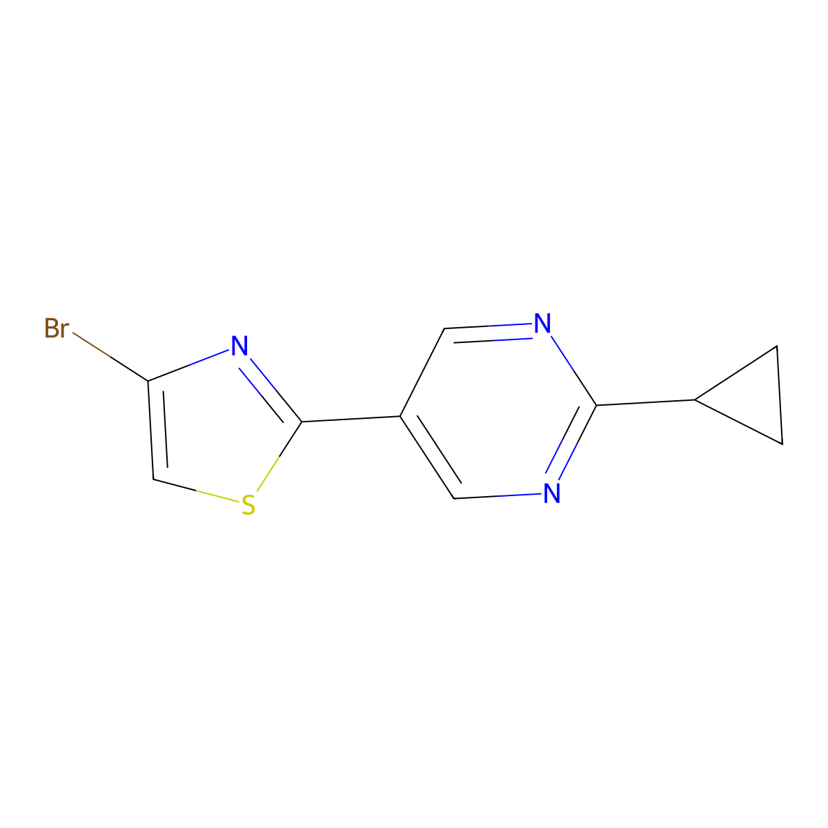 4-Bromo-2-(2-cyclopropylpyrimidyl-5-yl)thiazole molecular structure, CAS 1215073-52-1