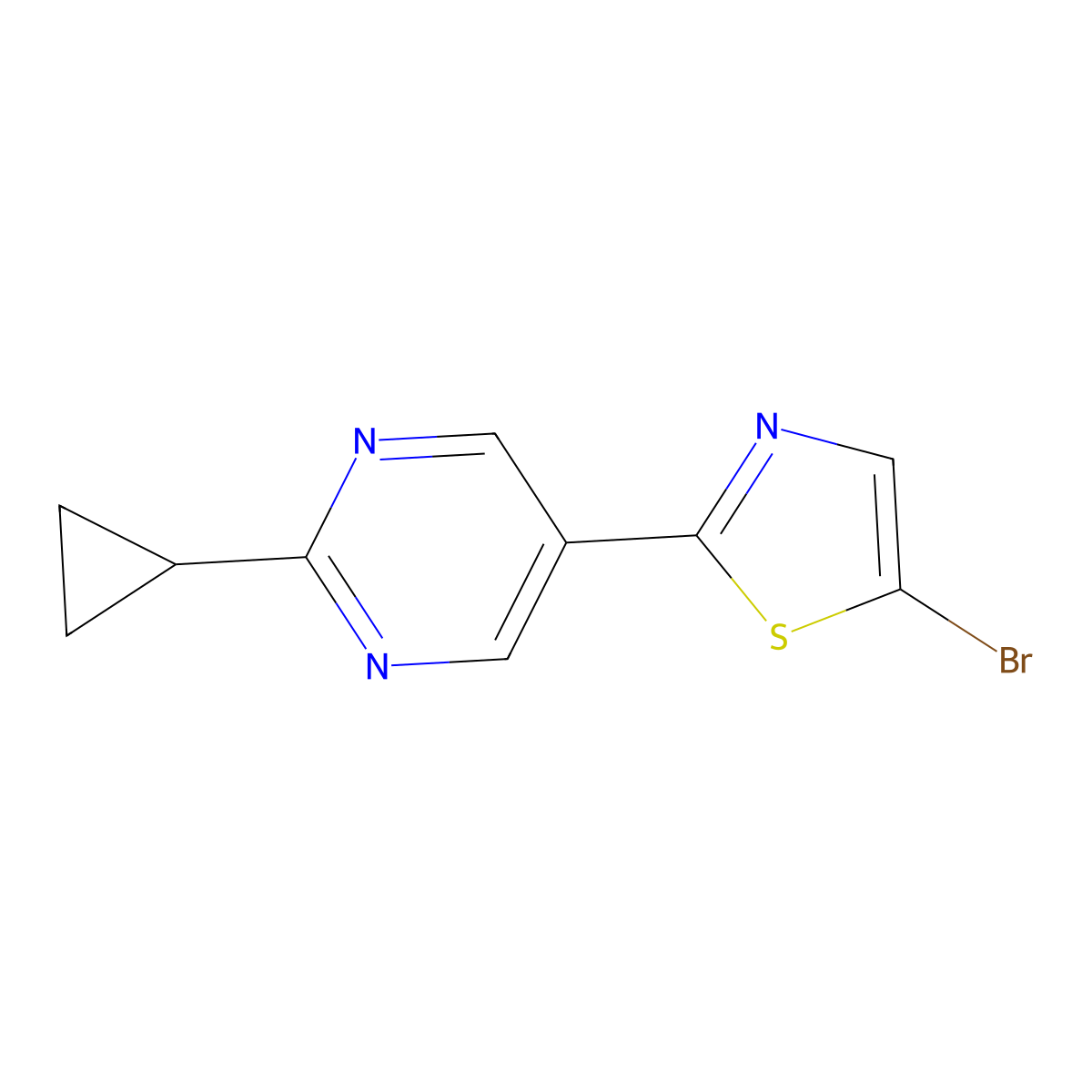 5-Bromo-2-(2-cyclopropylpyrimidyl-5-yl)thiazole molecular structure, CAS 1215073-55-4