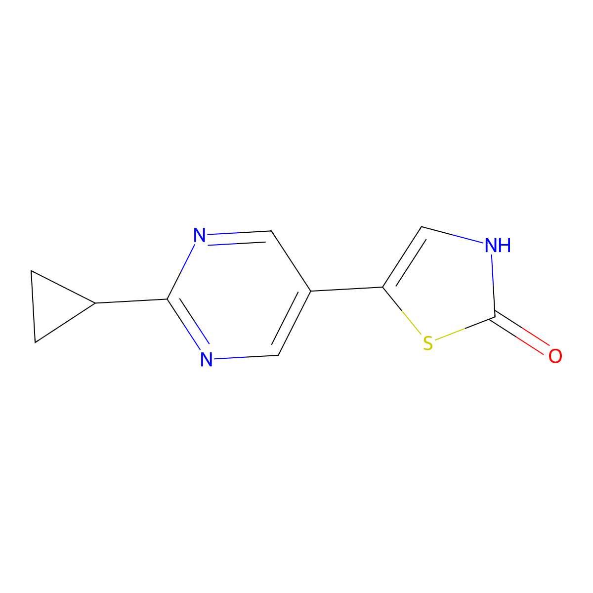 2-Hydroxy-5-(2-cyclopropylpyrimidyl-5-yl)thiazole molecular structure, CAS 1215073-57-6