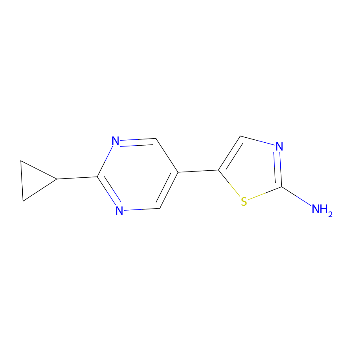 2-Amino-5-(2-cyclopropylpyrimidyl-5-yl)thiazole molecular structure, CAS 1215073-61-2