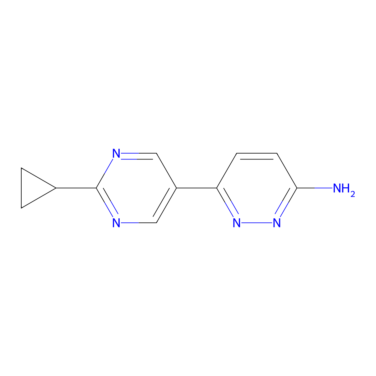 3-Amino-6-(2-cyclopropylpyrimidyl-5-yl)pyridazine molecular structure, CAS 1215073-71-4