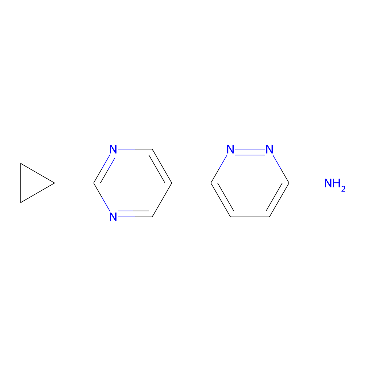 3-Amino-6-(2-cyclopropylpyrimidyl-5-yl)pyridazine molecular structure, CAS 1215073-71-4