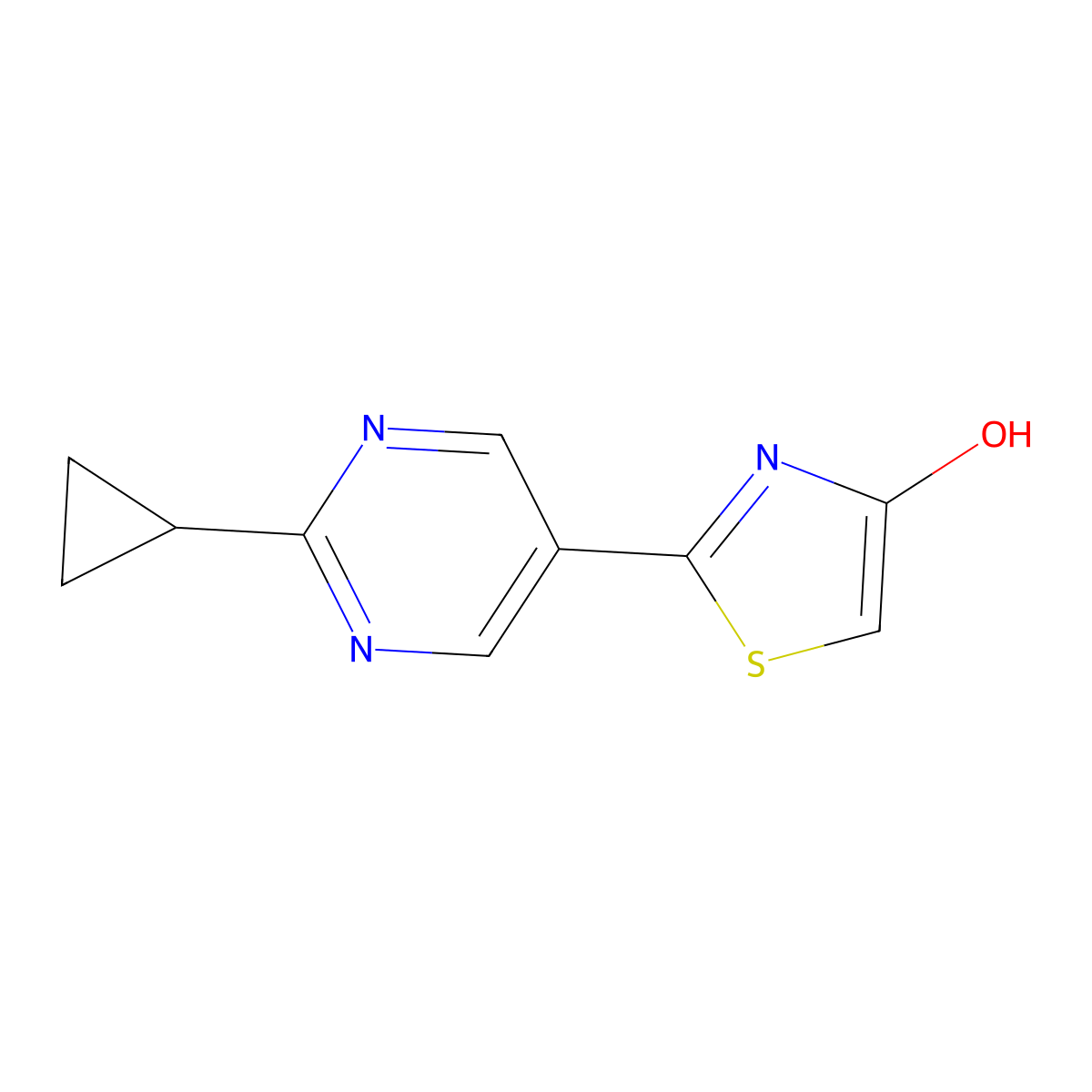4-Hydroxy-2-(2-cyclopropylpyrimidyl-5-yl)thiazole molecular structure, CAS 1215073-98-5