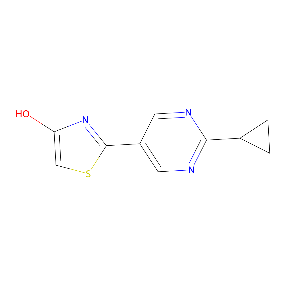 4-Hydroxy-2-(2-cyclopropylpyrimidyl-5-yl)thiazole molecular structure, CAS 1215073-98-5