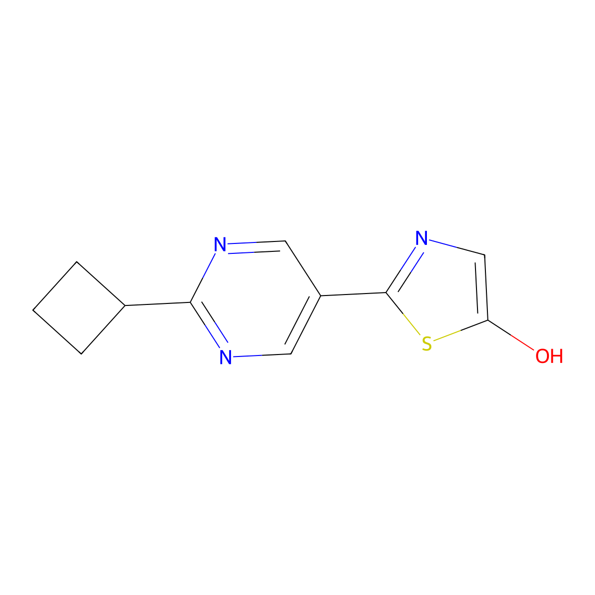 5-Hydroxy-2-(2-cyclobutylpyrimidyl-5-yl)thiazole molecular structure, CAS 1215074-16-0