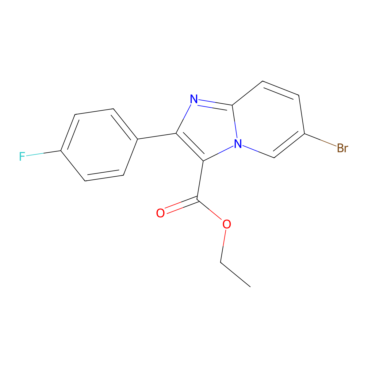 Ethyl 6-bromo-2-(4-fluorophenyl)imidazo[1,2-a]pyridine-3-carboxylate molecular structure, CAS 1215106-42-5