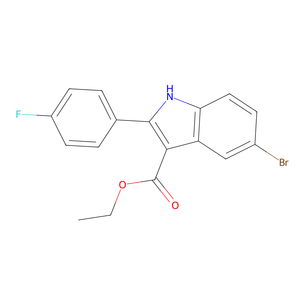 ethyl 5-bromo-2-(4-fluorophenyl)-1H-indole-3-carboxylate molecular structure, CAS 1215106-46-9