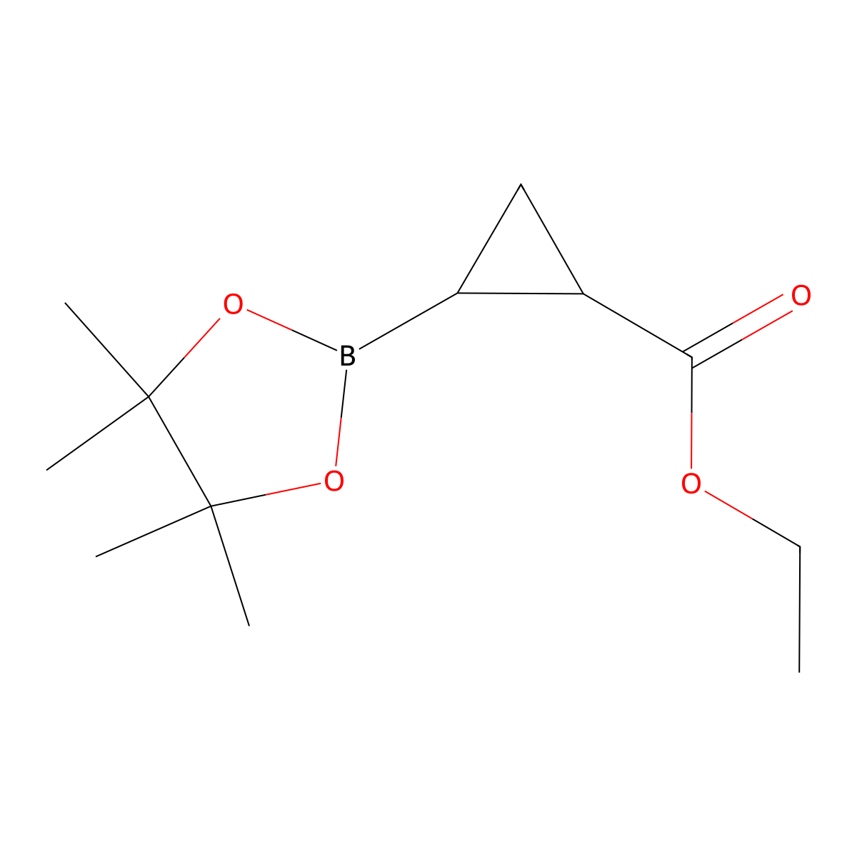 Ethyl 2-(4,4,5,5-tetramethyl-1,3,2-dioxaborolan-2-yl)cyclopropane-1-carboxylate molecular structure, CAS 1215107-29-1