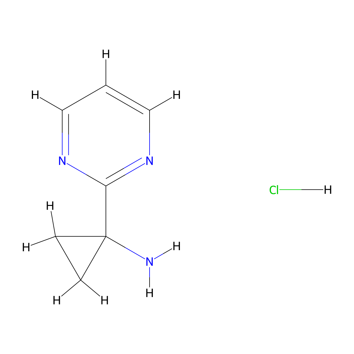 1-(Pyrimidin-2-yl)cyclopropan-1-amine hydrochloride molecular structure, CAS 1215107-61-1