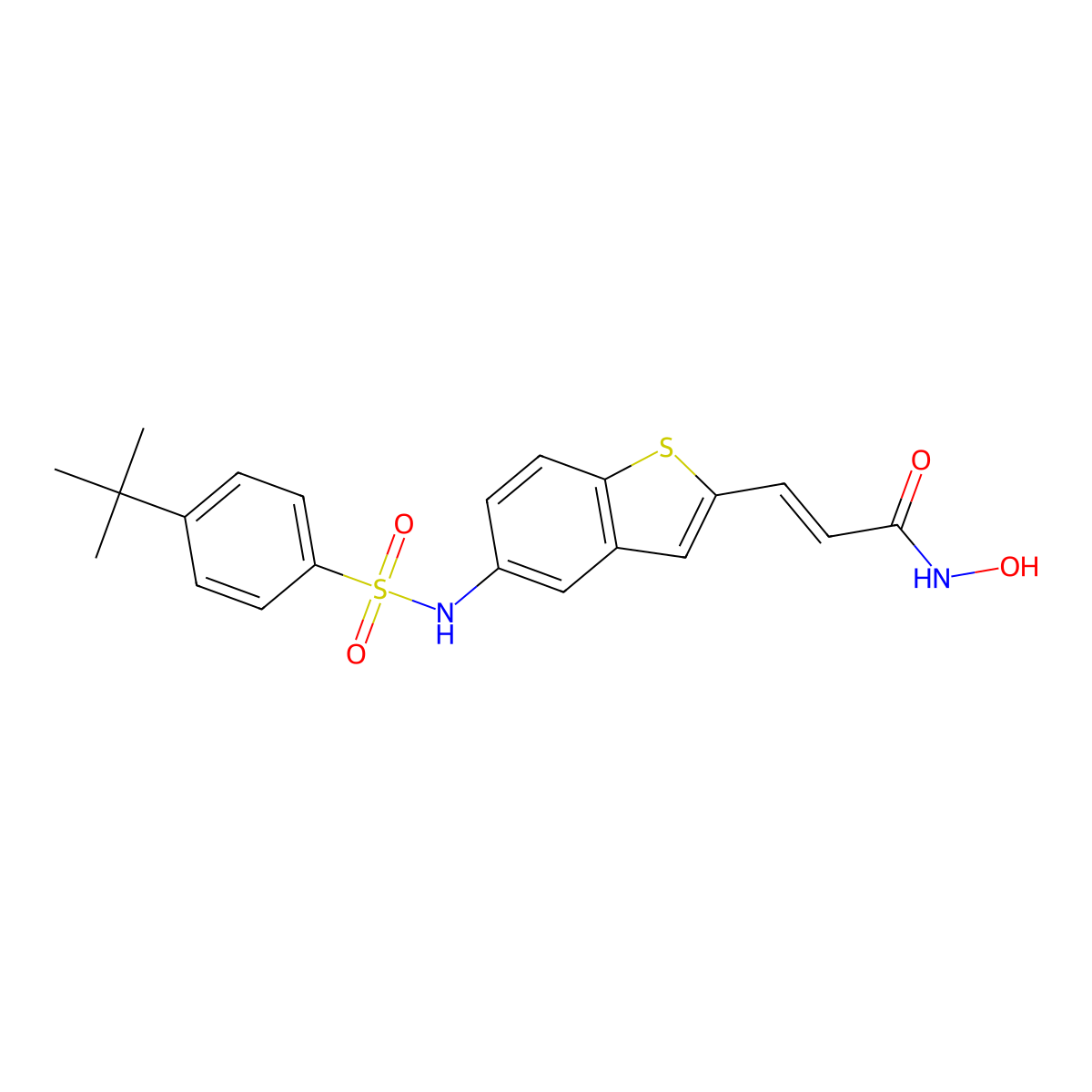 (2E)-3-[5-(4-tert-butylbenzenesulfonamido)-1-benzothiophen-2-yl]-N-hydroxyprop-2-enamide molecular structure, CAS 1215115-03-9