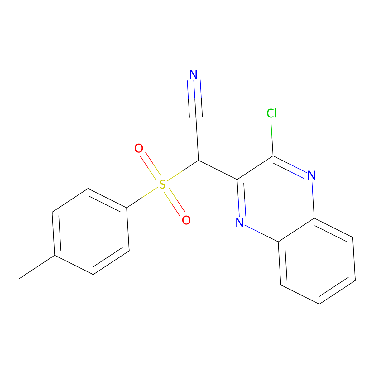 (3-Chloro-quinoxalin-2-yl)-(toluene-4-sulfonyl)-acetonitrile molecular structure, CAS 121512-59-2
