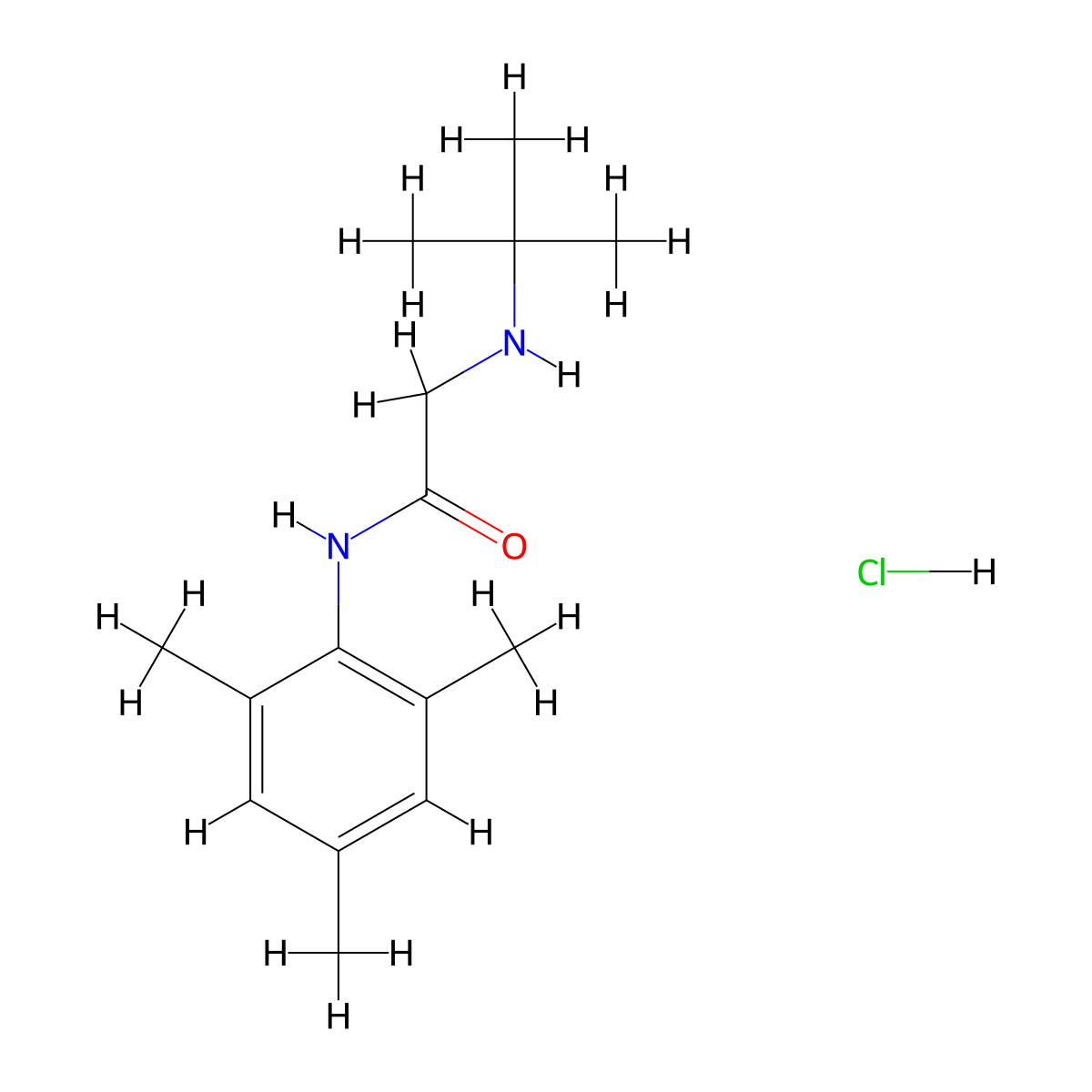 Acetamide, 2-((1,1-dimethylethyl)amino)-N-(2,4,6-trimethylphenyl)-, monohydrochloride molecular structure, CAS 121513-25-5