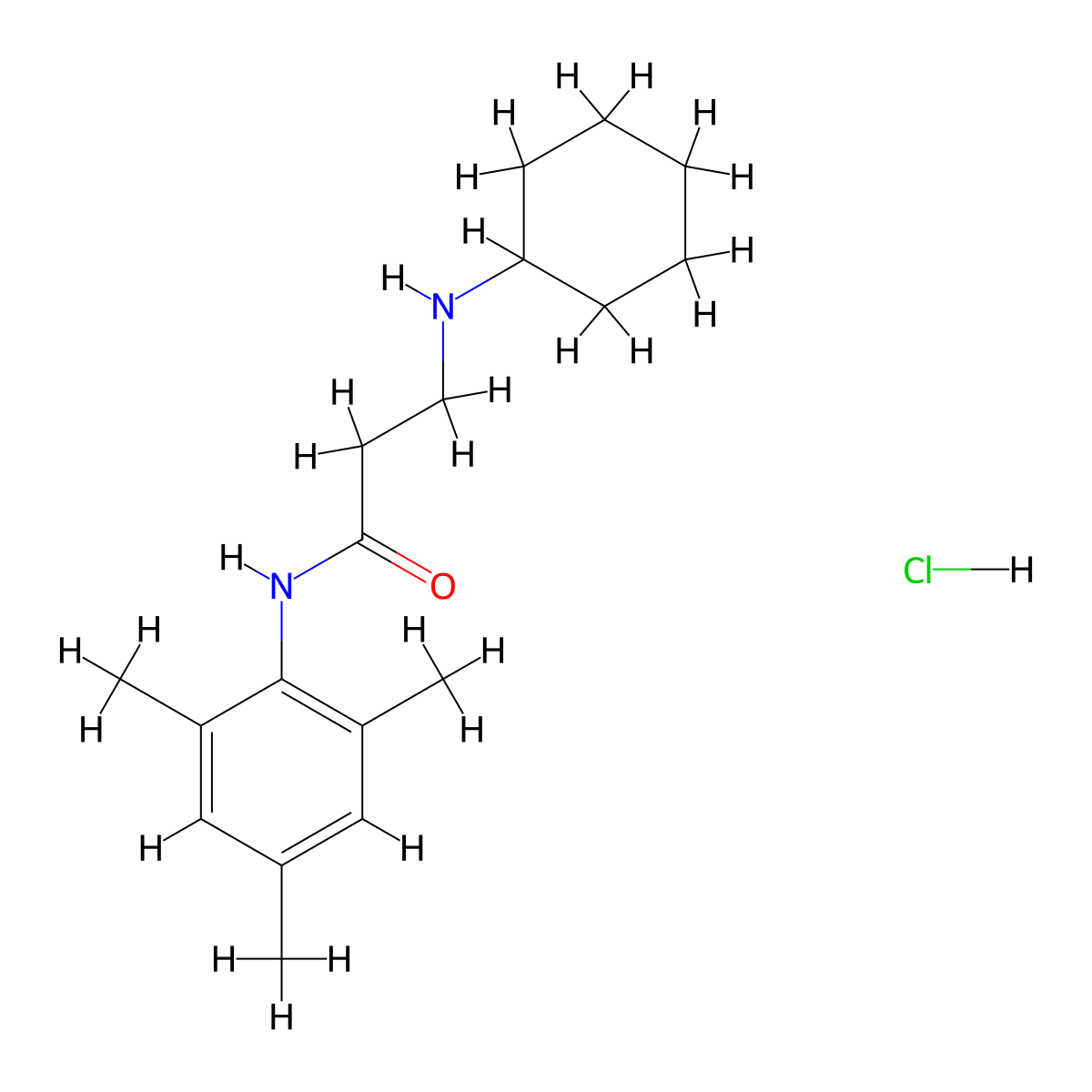 Propanamide, 3-(cyclohexylamino)-N-(2,4,6-trimethylphenyl)-, monohydrochloride molecular structure, CAS 121513-27-7
