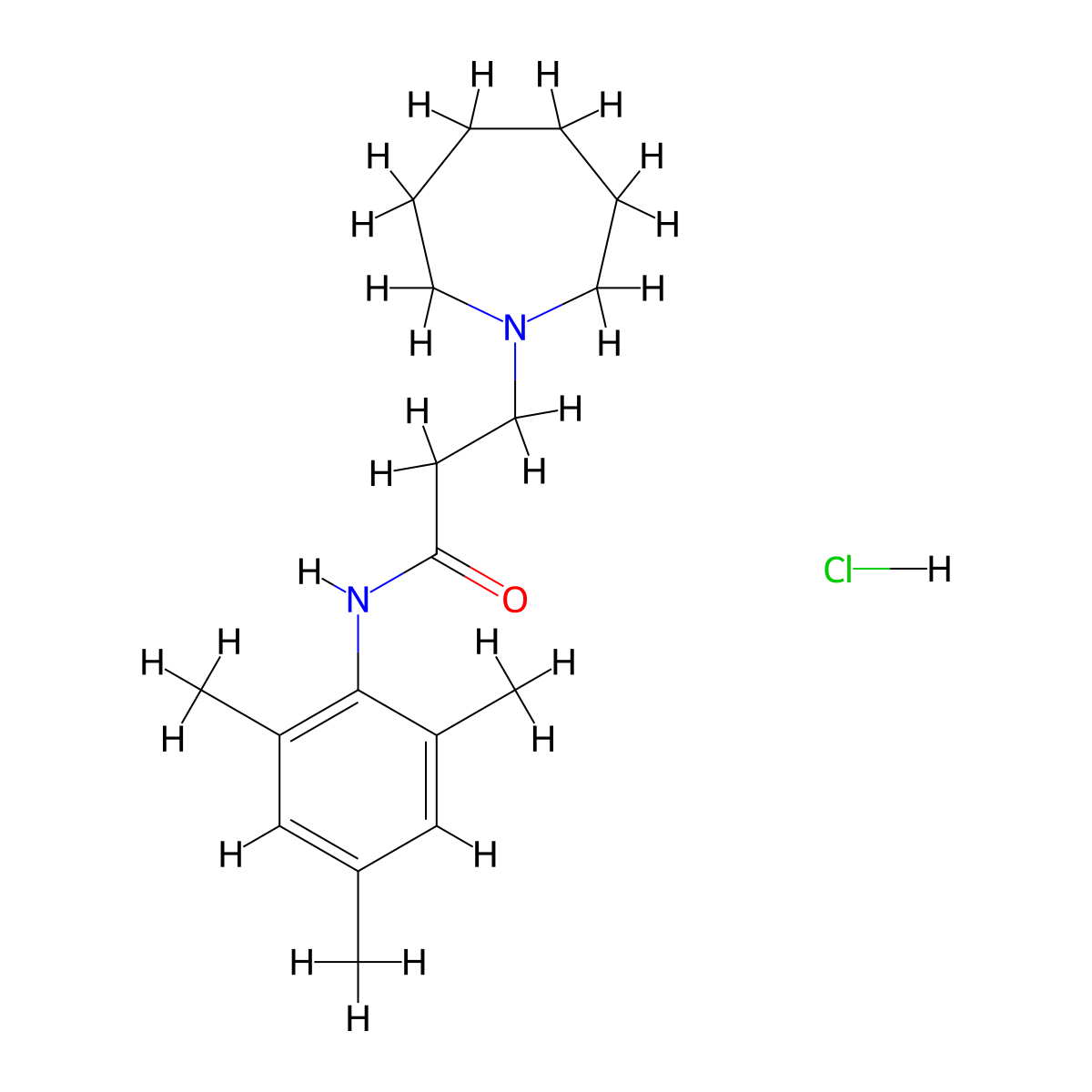 1H-Azepine-1-propanamide, hexahydro-N-(2,4,6-trimethylphenyl)-, monohydrochloride molecular structure, CAS 121513-28-8