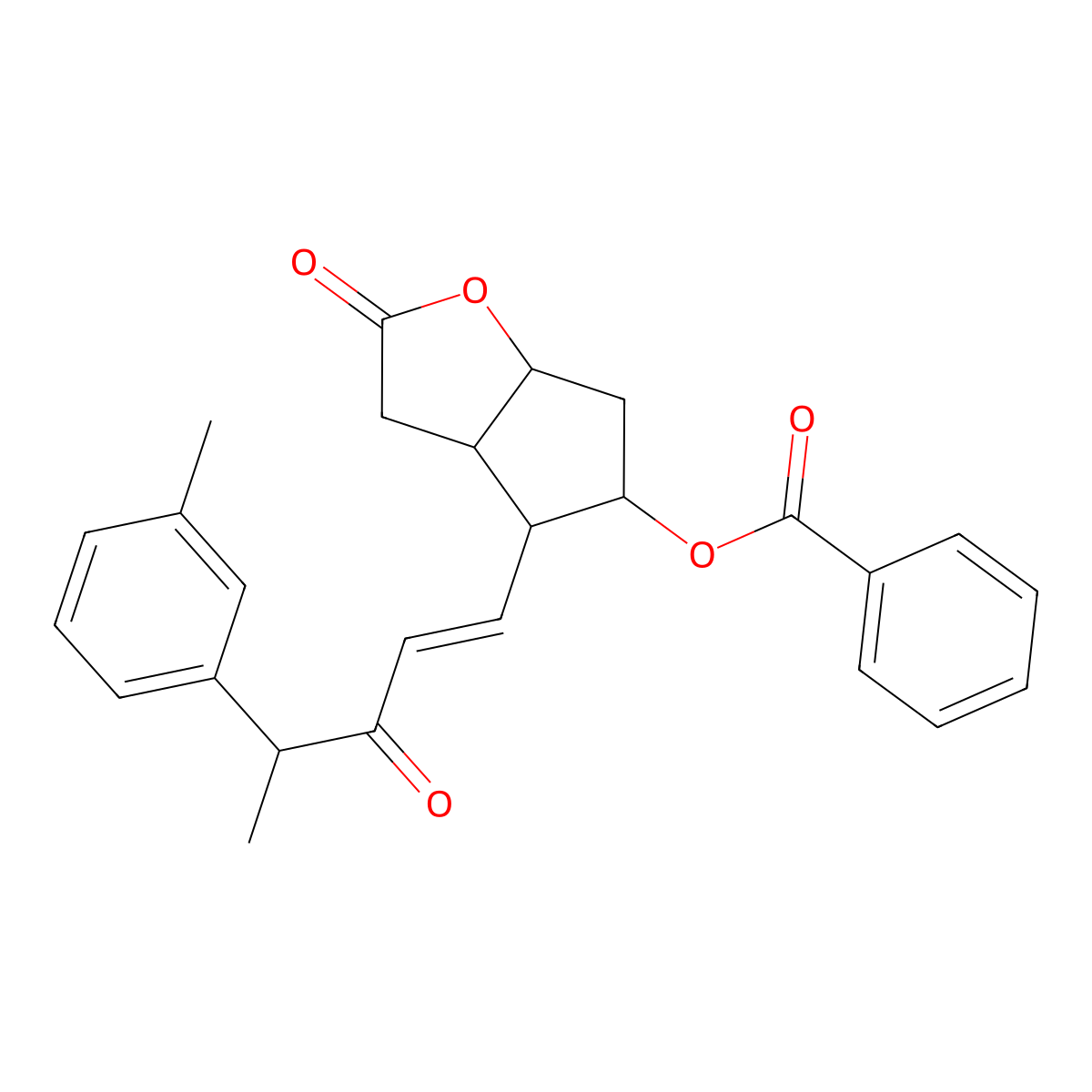 (3aR,4R,5R,6aS)-2-Oxo-4-((R,E)-3-oxo-4-(m-tolyl)pent-1-en-1-yl)hexahydro-2H-cyclopenta[b]furan-5-yl benzoate molecular structure, CAS 1215192-62-3