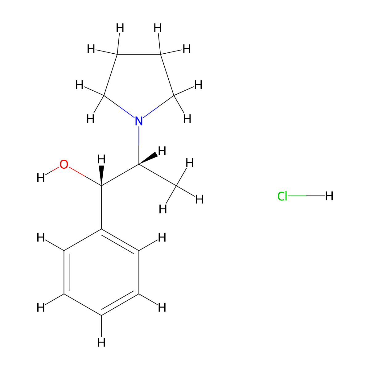 (1S,2R)-1-Phenyl-2-(1-pyrrolidinyl)-1-propanol hydrochloride molecular structure, CAS 1215194-05-0