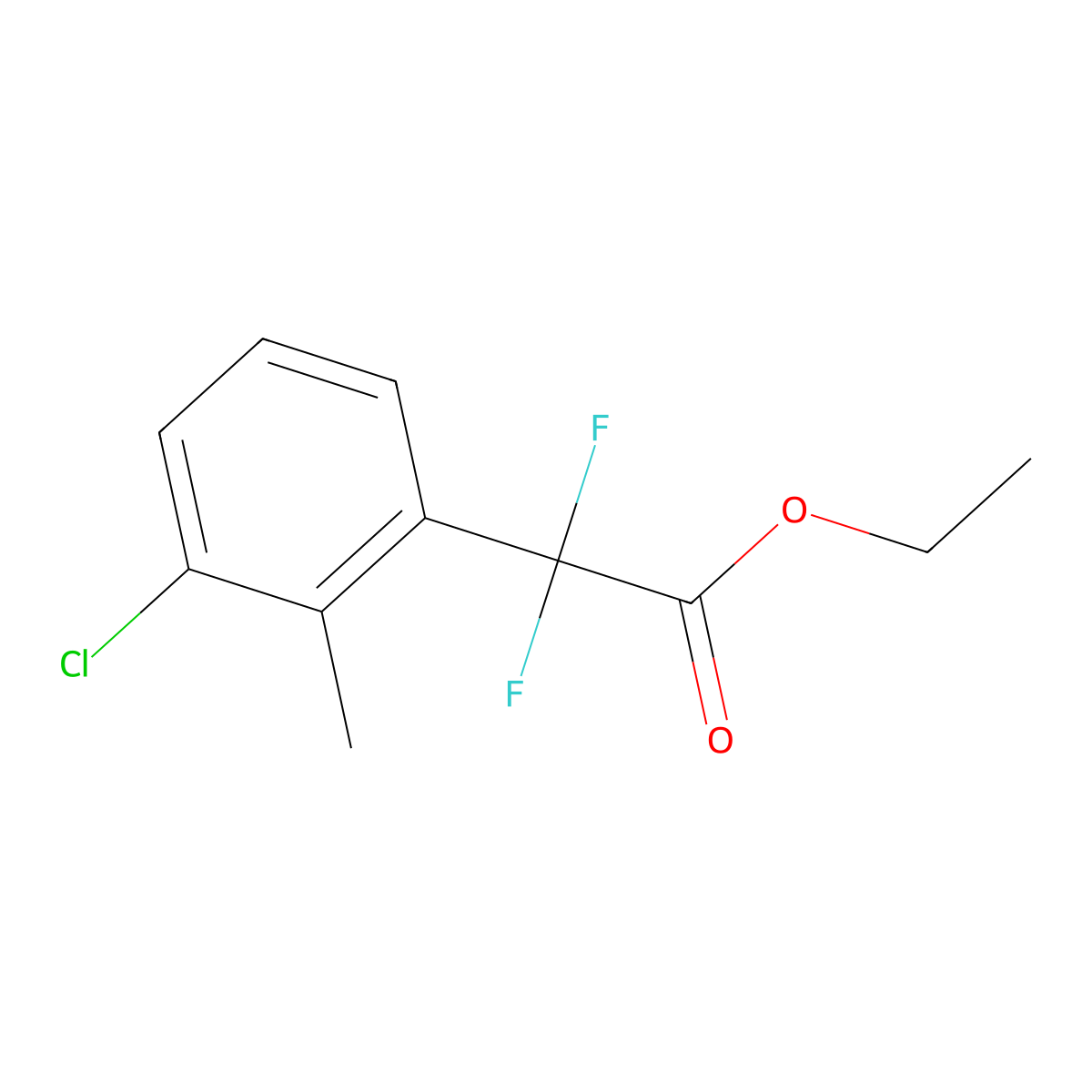 Ethyl 2-(3-chloro-2-methylphenyl)-2,2-difluoroacetate molecular structure, CAS 1215205-45-0