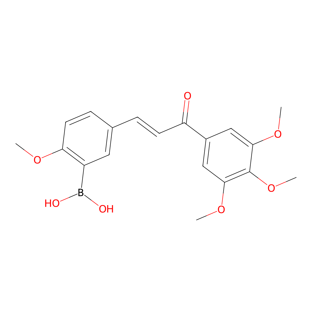 B-(2-Methoxy-5-(3-oxo-3-(3,4,5-trimethoxyphenyl)-1-propen-1-yl)phenyl)boronic acid molecular structure, CAS 1215281-19-8