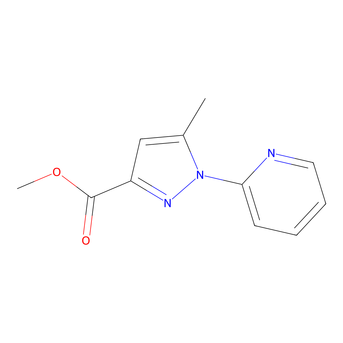 Methyl 5-methyl-1-(pyridin-2-yl)-1H-pyrazole-3-carboxylate molecular structure, CAS 1215300-32-5