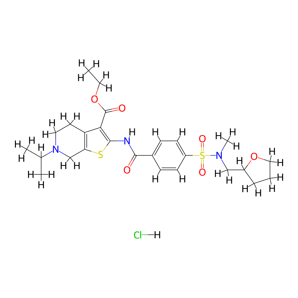 ethyl 2-(4-{methyl[(oxolan-2-yl)methyl]sulfamoyl}benzamido)-6-(propan-2-yl)-4H,5H,6H,7H-thieno[2,3-c]pyridine-3-carboxylate hydrochloride molecular structure, CAS 1215314-00-3
