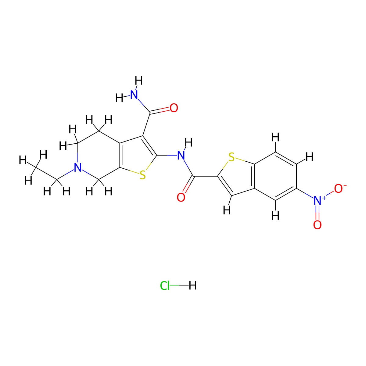 6-Ethyl-2-(5-nitrobenzo[b]thiophene-2-carboxamido)-4,5,6,7-tetrahydrothieno[2,3-c]pyridine-3-carboxamide hydrochloride molecular structure, CAS 1215315-96-0