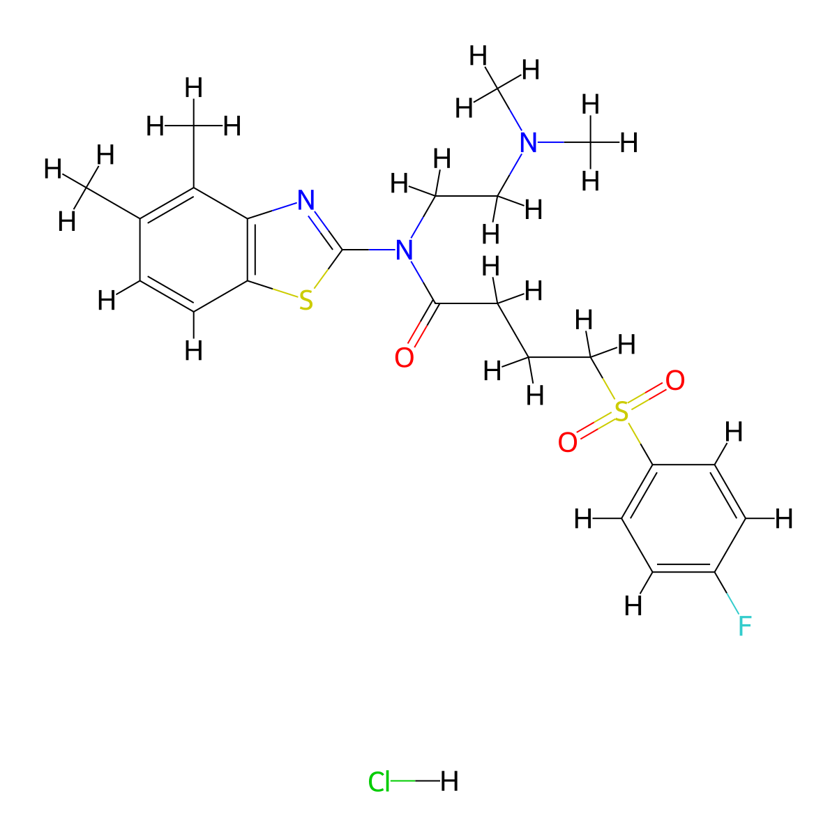 N-(2-(dimethylamino)ethyl)-N-(4,5-dimethylbenzo[d]thiazol-2-yl)-4-((4-fluorophenyl)sulfonyl)butanamide hydrochloride molecular structure, CAS 1215316-25-8