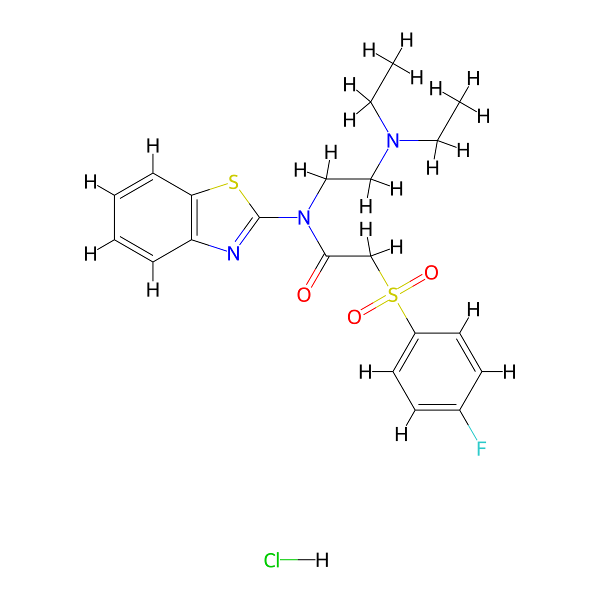N-(benzo[d]thiazol-2-yl)-N-(2-(diethylamino)ethyl)-2-((4-fluorophenyl)sulfonyl)acetamide hydrochloride molecular structure, CAS 1215316-35-0
