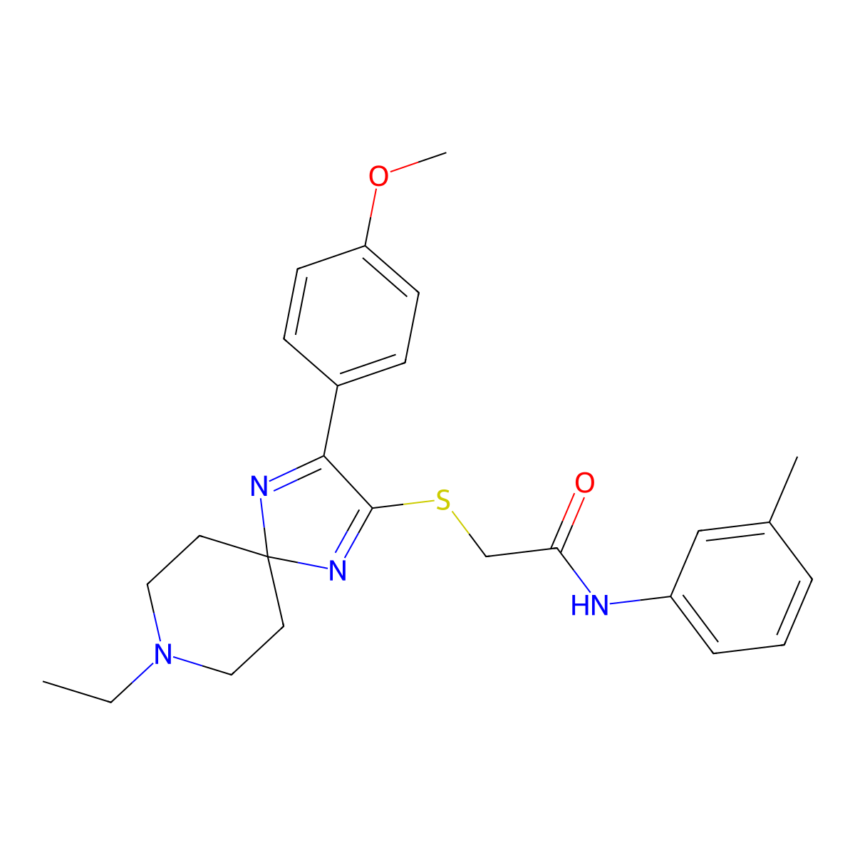 2-((8-ethyl-3-(4-methoxyphenyl)-1,4,8-triazaspiro[4.5]deca-1,3-dien-2-yl)thio)-N-(m-tolyl)acetamide molecular structure, CAS 1215319-37-1