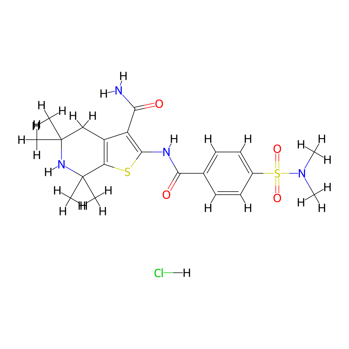 2-(4-(N,N-dimethylsulfamoyl)benzamido)-5,5,7,7-tetramethyl-4,5,6,7-tetrahydrothieno[2,3-c]pyridine-3-carboxamide hydrochloride molecular structure, CAS 1215320-84-5