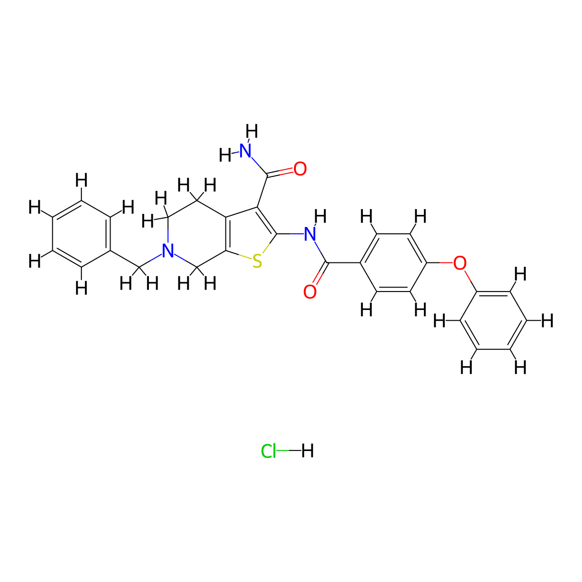 6-Benzyl-2-(4-phenoxybenzamido)-4,5,6,7-tetrahydrothieno[2,3-c]pyridine-3-carboxamide hydrochloride molecular structure, CAS 1215324-29-0