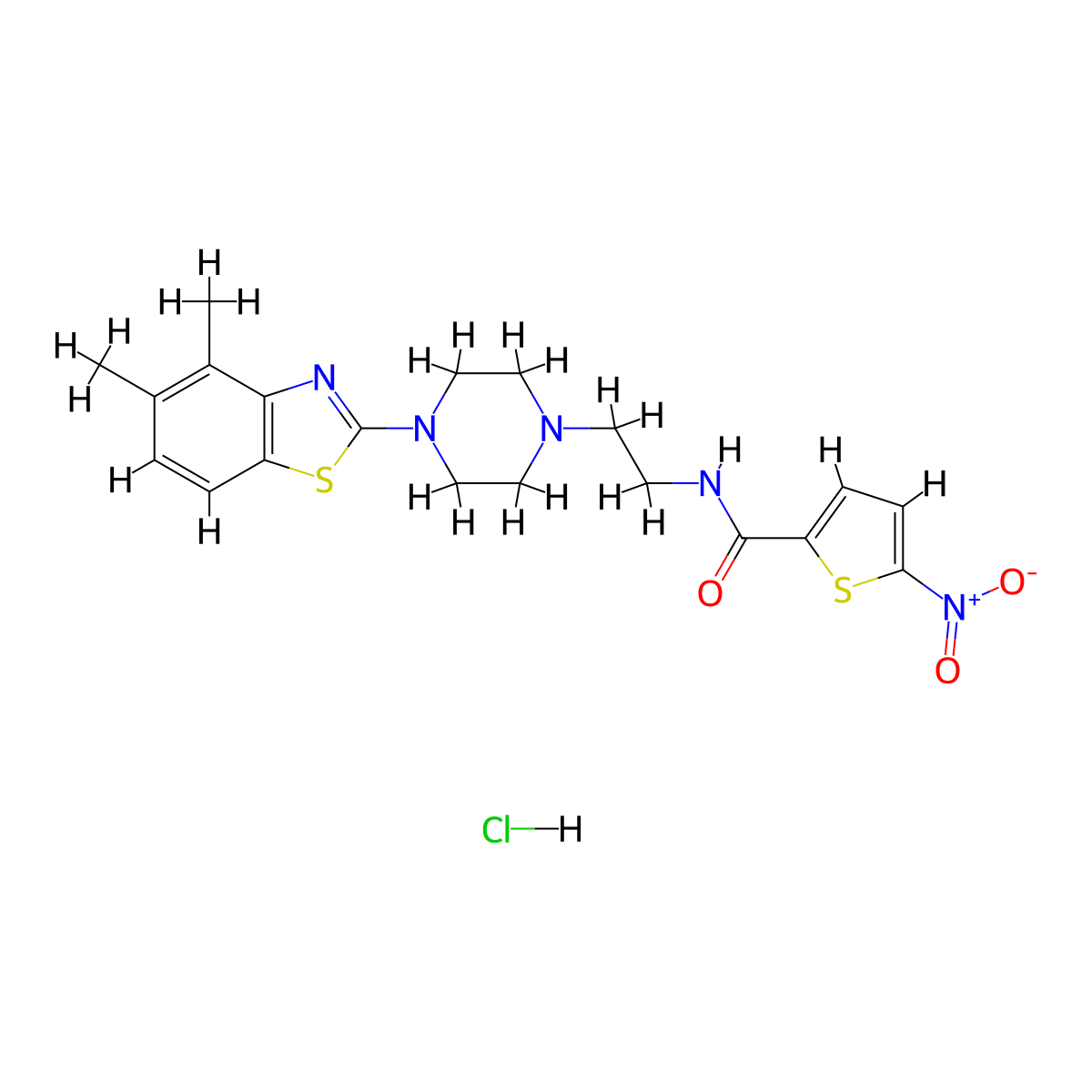 N-(2-(4-(4,5-dimethylbenzo[d]thiazol-2-yl)piperazin-1-yl)ethyl)-5-nitrothiophene-2-carboxamide hydrochloride molecular structure, CAS 1215325-15-7